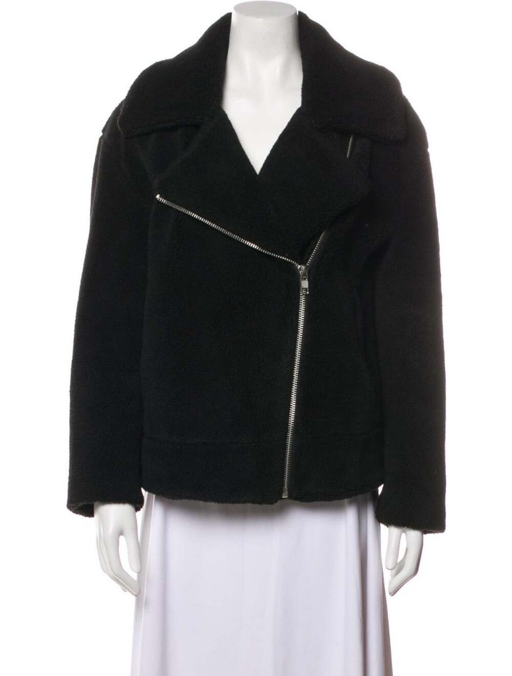 New Rebecca Minkoff Black Henderson Faux Fur Fleece Moto Jacket Coat Size Large